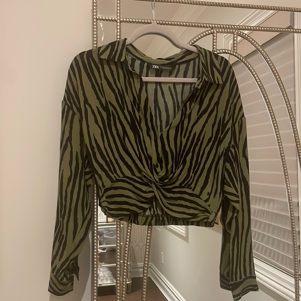 Zara Zebra Print Button Down Crop Top - image 1